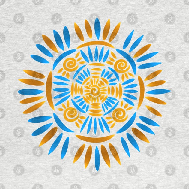 Bohemian Mandala Crochet Pattern - Boho Medallion - Ancient Ethnic Ornament Obereg - Folk Magic Shamanic Tribal Mood - Deep Cyan Blue Dark Sea Shade - Medium Ochre Orange Brown by GrandTartaria